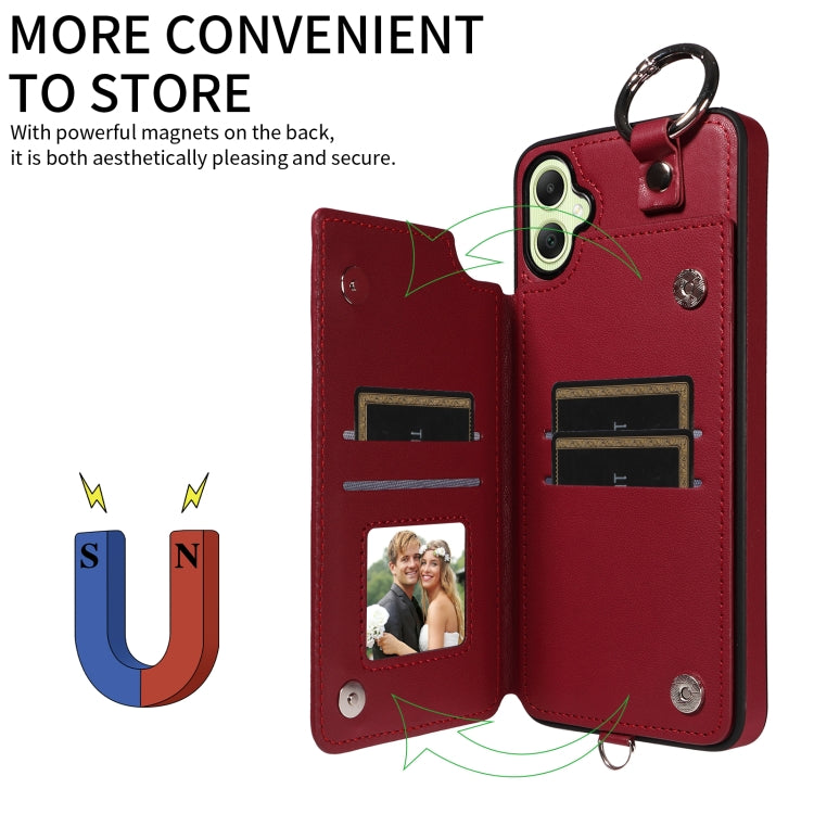 For Samsung Galaxy A05 Rhombic Texture Card Bag Phone Case with Short Lanyard