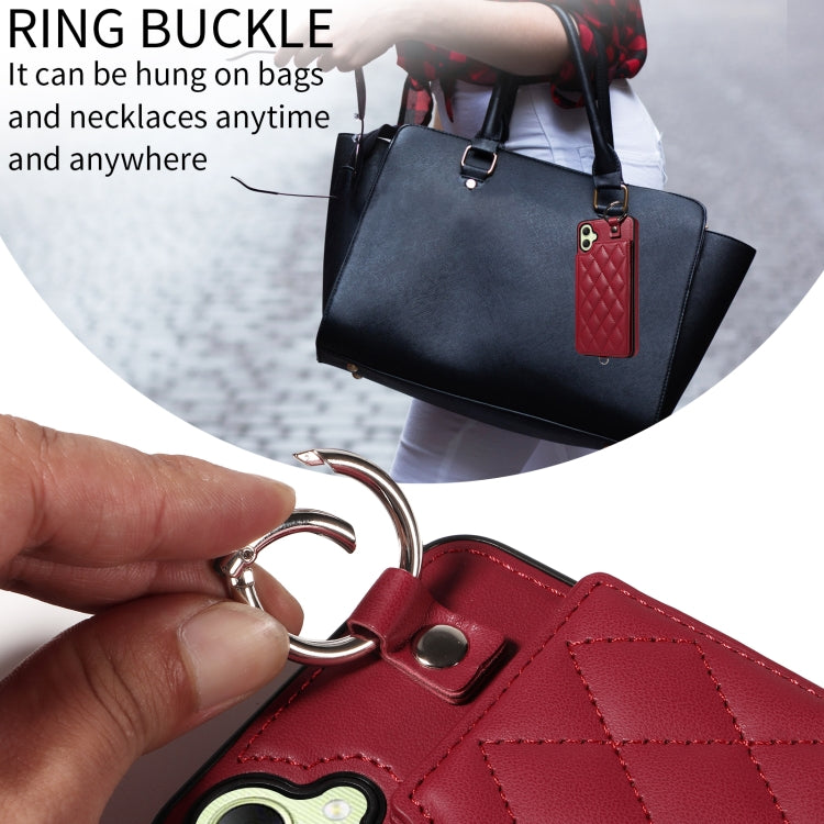 For Samsung Galaxy A05 Rhombic Texture Card Bag Phone Case with Short Lanyard