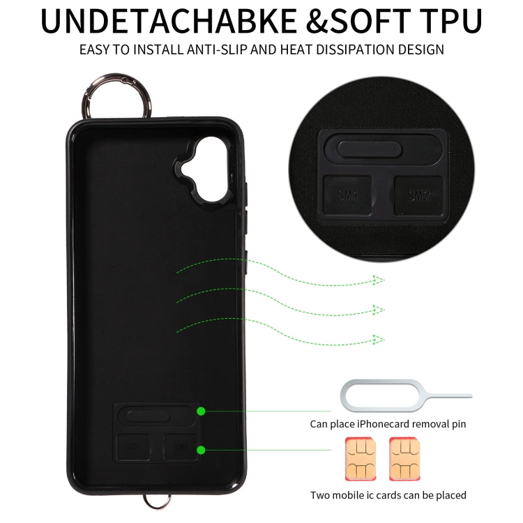 For Samsung Galaxy A05 Rhombic Texture Card Bag Phone Case with Short Lanyard