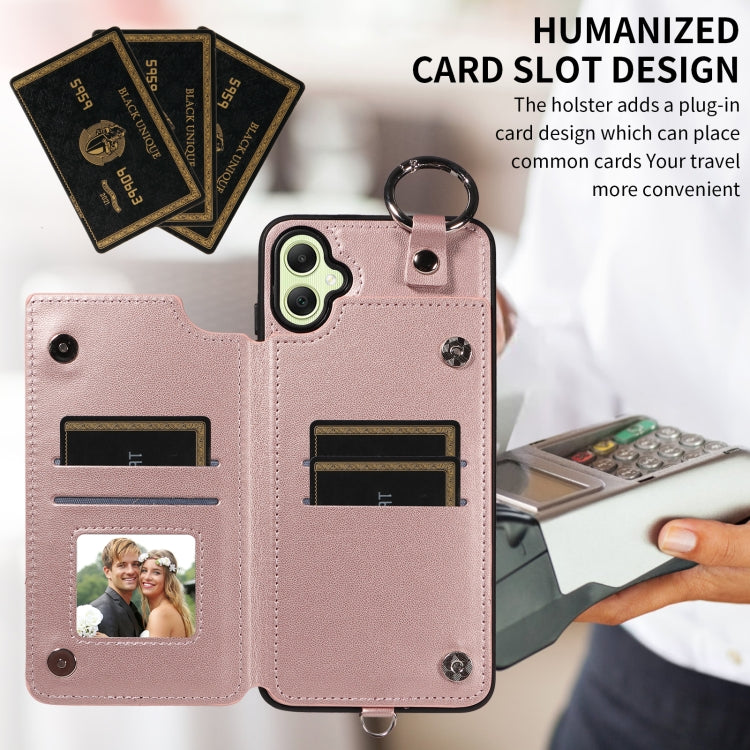 For Samsung Galaxy A05 Rhombic Texture Card Bag Phone Case with Short Lanyard