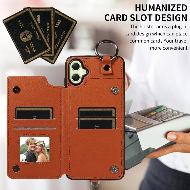For Samsung Galaxy A05 Rhombic Texture Card Bag Phone Case with Short Lanyard