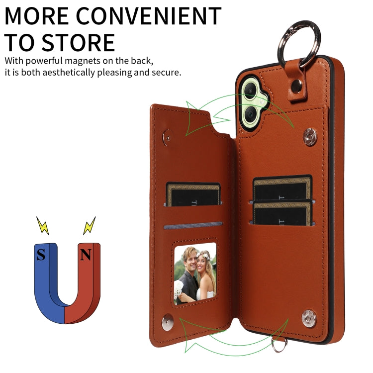 For Samsung Galaxy A05 Rhombic Texture Card Bag Phone Case with Short Lanyard