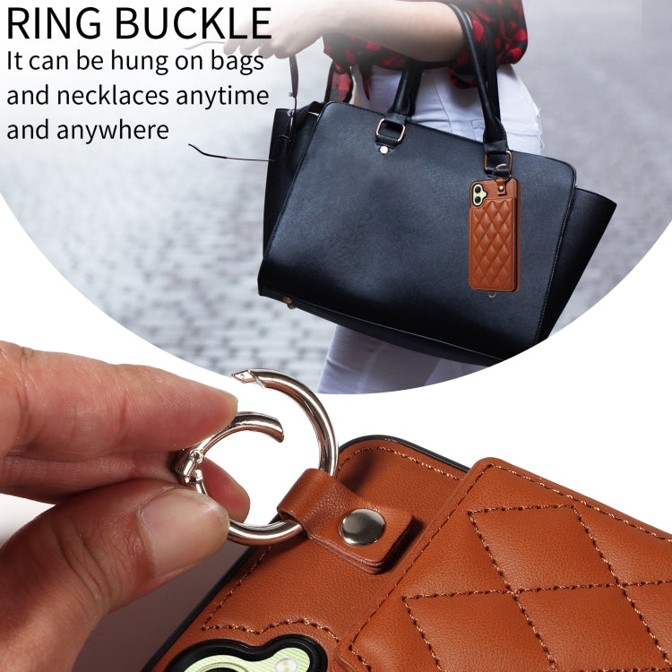 For Samsung Galaxy A05 Rhombic Texture Card Bag Phone Case with Short Lanyard