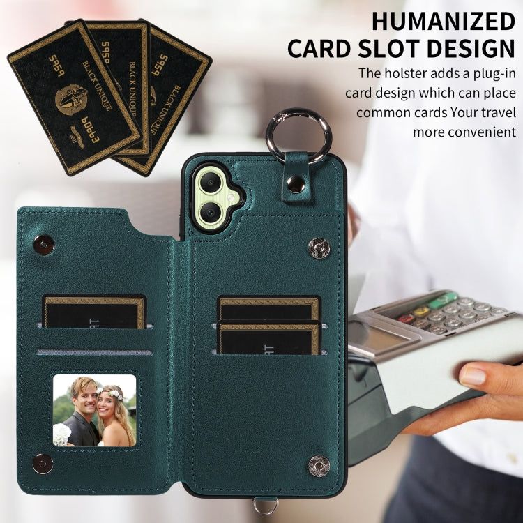 For Samsung Galaxy A05 Rhombic Texture Card Bag Phone Case with Short Lanyard