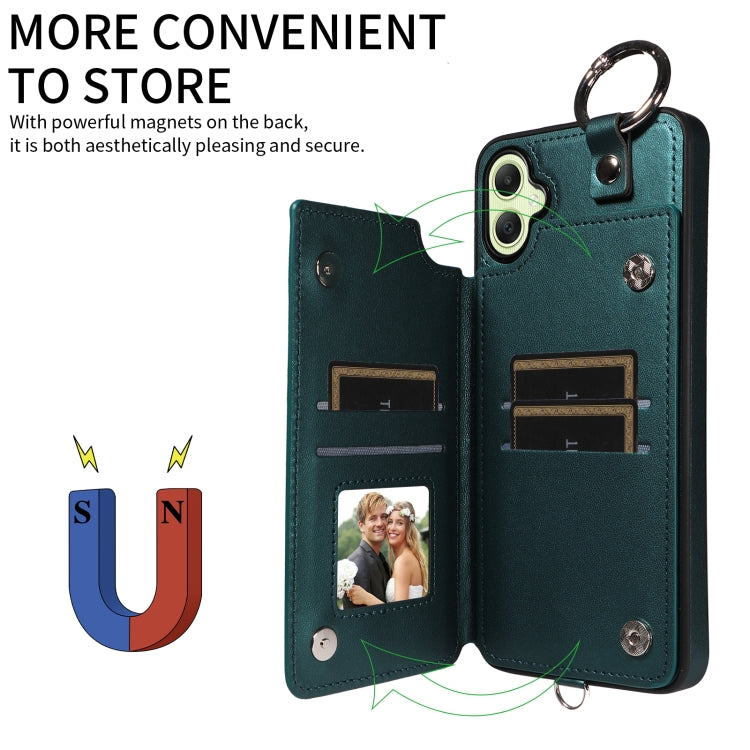 For Samsung Galaxy A05 Rhombic Texture Card Bag Phone Case with Short Lanyard