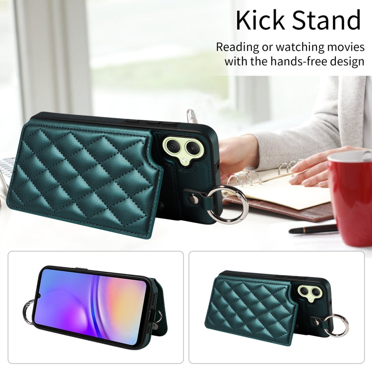 For Samsung Galaxy A05 Rhombic Texture Card Bag Phone Case with Short Lanyard