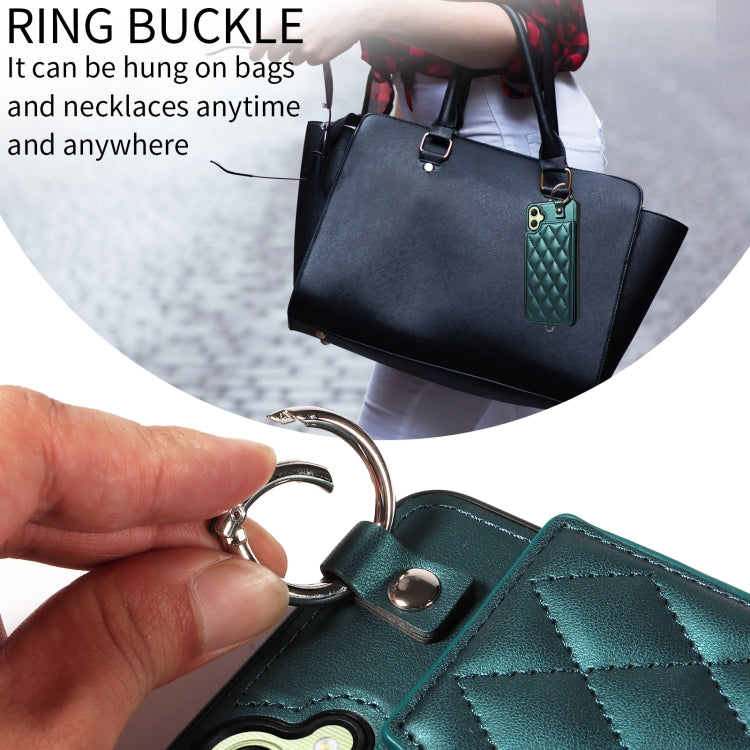 For Samsung Galaxy A05 Rhombic Texture Card Bag Phone Case with Short Lanyard