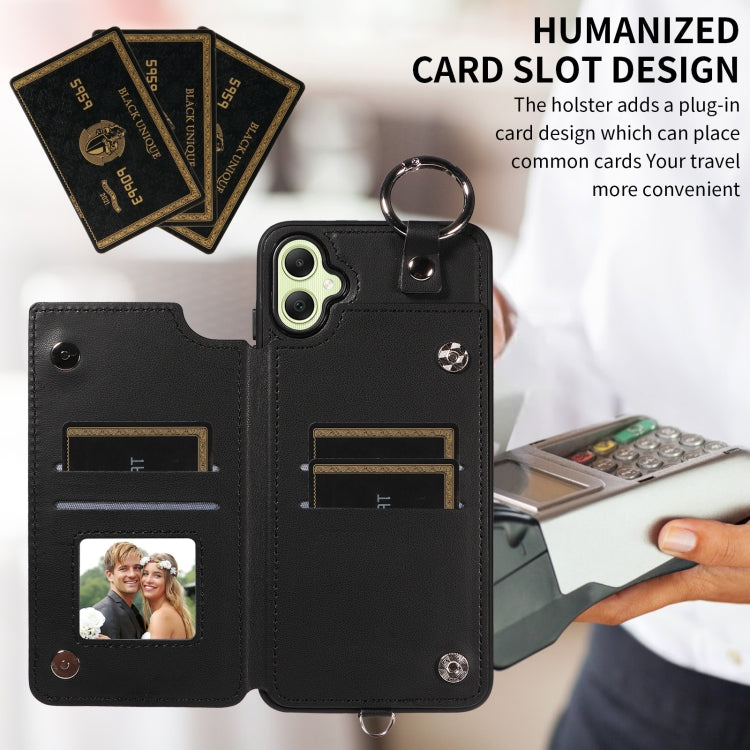For Samsung Galaxy A05 Rhombic Texture Card Bag Phone Case with Short Lanyard