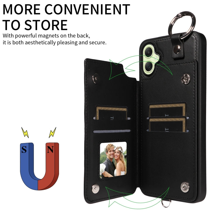 For Samsung Galaxy A05 Rhombic Texture Card Bag Phone Case with Short Lanyard