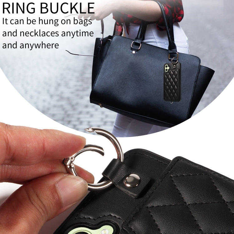 For Samsung Galaxy A05 Rhombic Texture Card Bag Phone Case with Short Lanyard