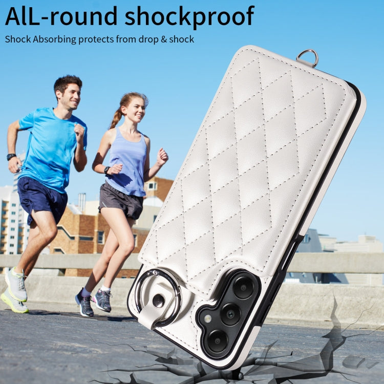 For Samsung Galaxy A05s Rhombic Texture Card Bag Phone Case with Short Lanyard