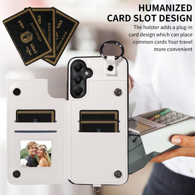 For Samsung Galaxy A05s Rhombic Texture Card Bag Phone Case with Short Lanyard