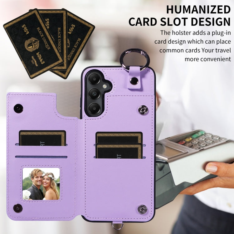 For Samsung Galaxy A05s Rhombic Texture Card Bag Phone Case with Short Lanyard