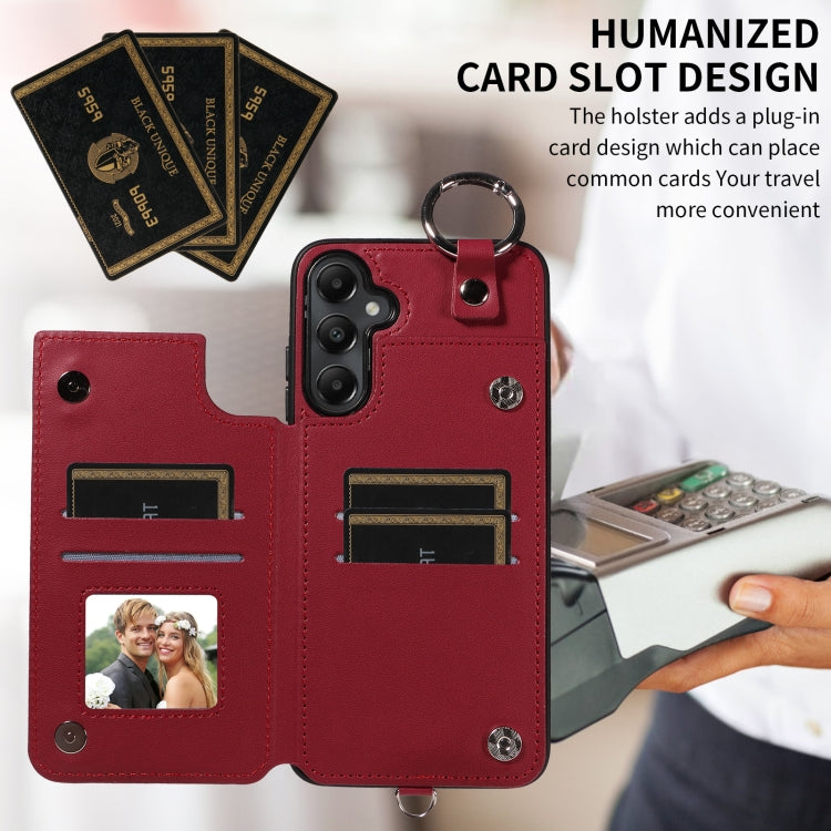 For Samsung Galaxy A05s Rhombic Texture Card Bag Phone Case with Short Lanyard