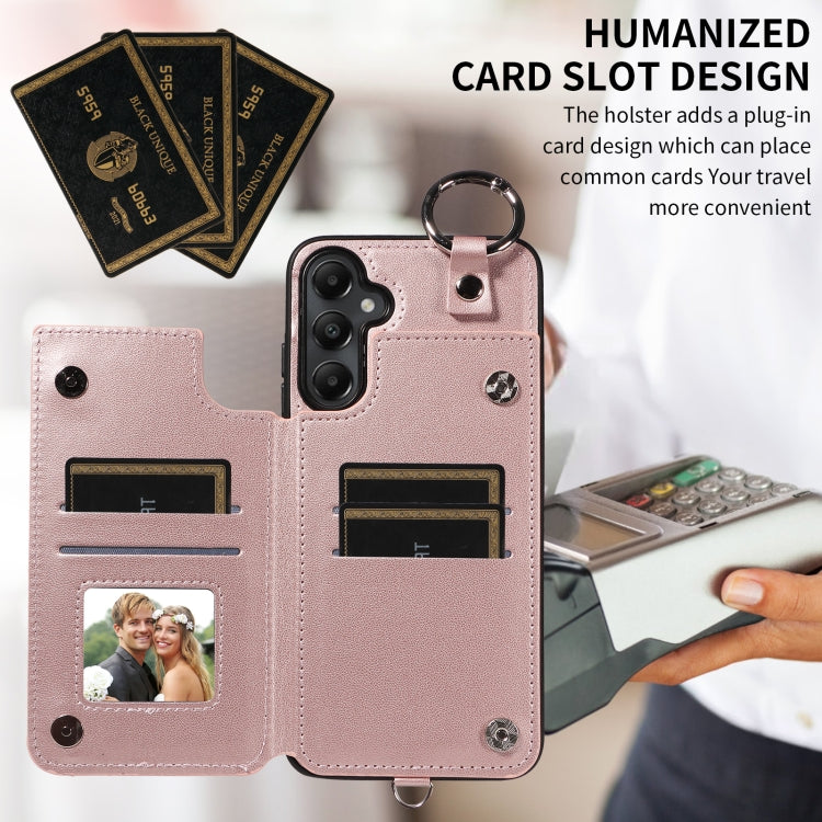 For Samsung Galaxy A05s Rhombic Texture Card Bag Phone Case with Short Lanyard