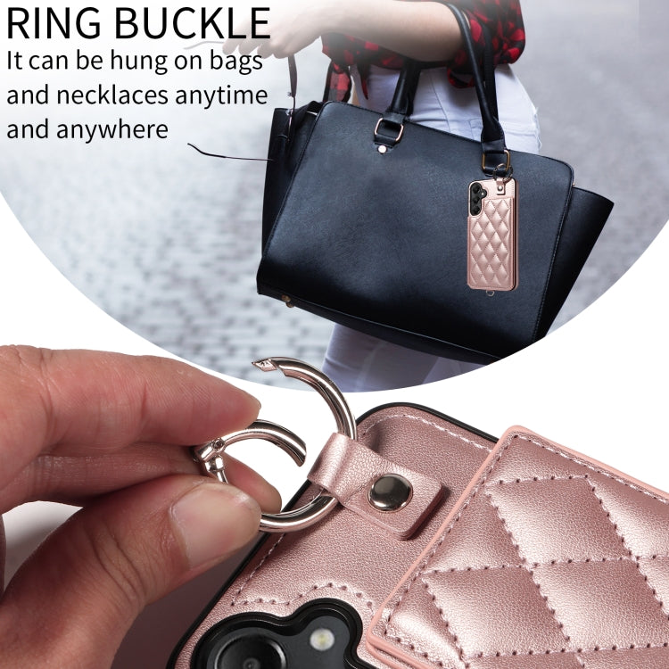 For Samsung Galaxy A05s Rhombic Texture Card Bag Phone Case with Short Lanyard