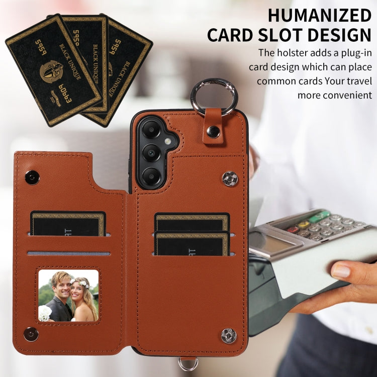 For Samsung Galaxy A05s Rhombic Texture Card Bag Phone Case with Short Lanyard