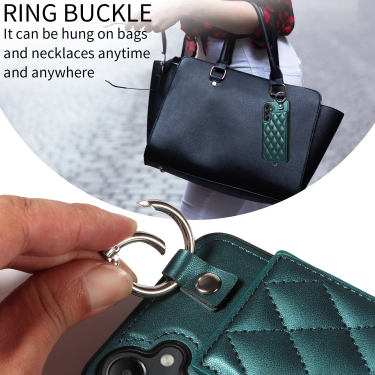 For Samsung Galaxy A05s Rhombic Texture Card Bag Phone Case with Short Lanyard