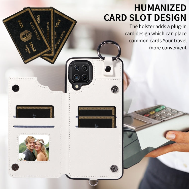 For Samsung Galaxy A12 4G Rhombic Texture Card Bag Phone Case with Short Lanyard