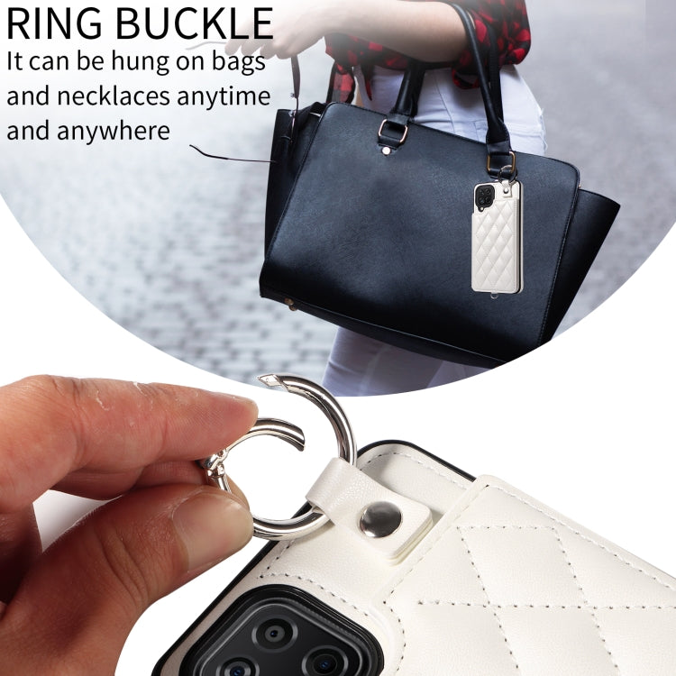 For Samsung Galaxy A12 4G Rhombic Texture Card Bag Phone Case with Short Lanyard