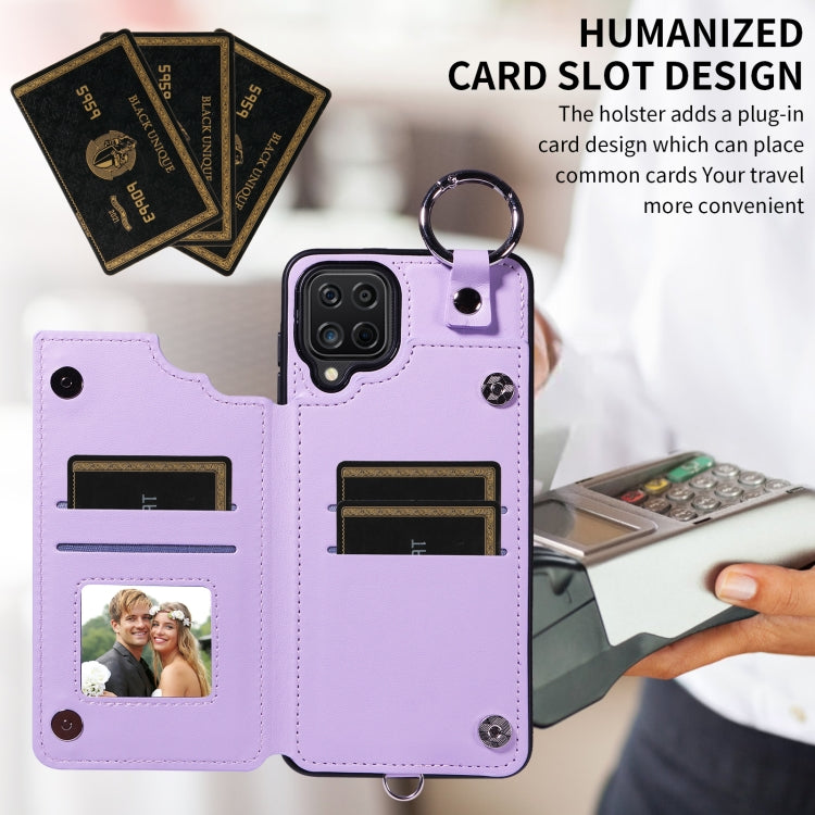 For Samsung Galaxy A12 4G Rhombic Texture Card Bag Phone Case with Short Lanyard