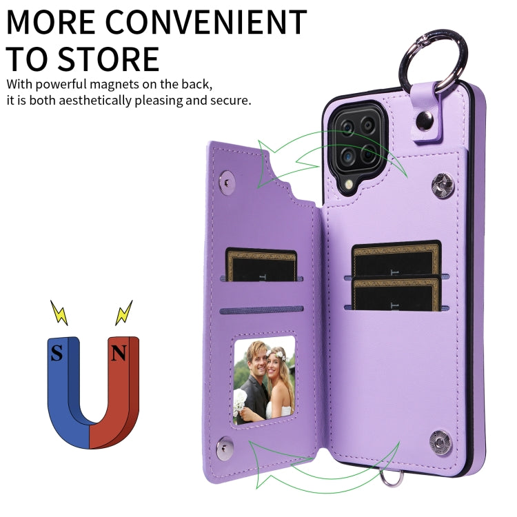 For Samsung Galaxy A12 4G Rhombic Texture Card Bag Phone Case with Short Lanyard