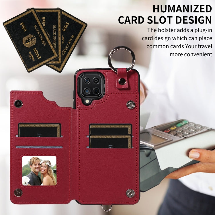 For Samsung Galaxy A12 4G Rhombic Texture Card Bag Phone Case with Short Lanyard