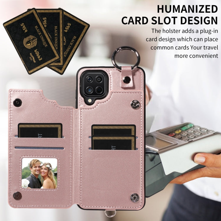 For Samsung Galaxy A12 4G Rhombic Texture Card Bag Phone Case with Short Lanyard