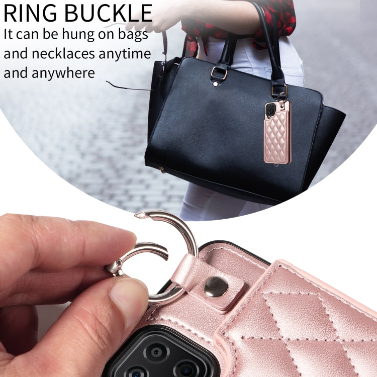 For Samsung Galaxy A12 4G Rhombic Texture Card Bag Phone Case with Short Lanyard
