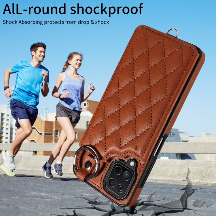 For Samsung Galaxy A12 4G Rhombic Texture Card Bag Phone Case with Short Lanyard
