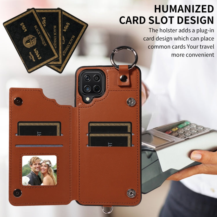 For Samsung Galaxy A12 4G Rhombic Texture Card Bag Phone Case with Short Lanyard