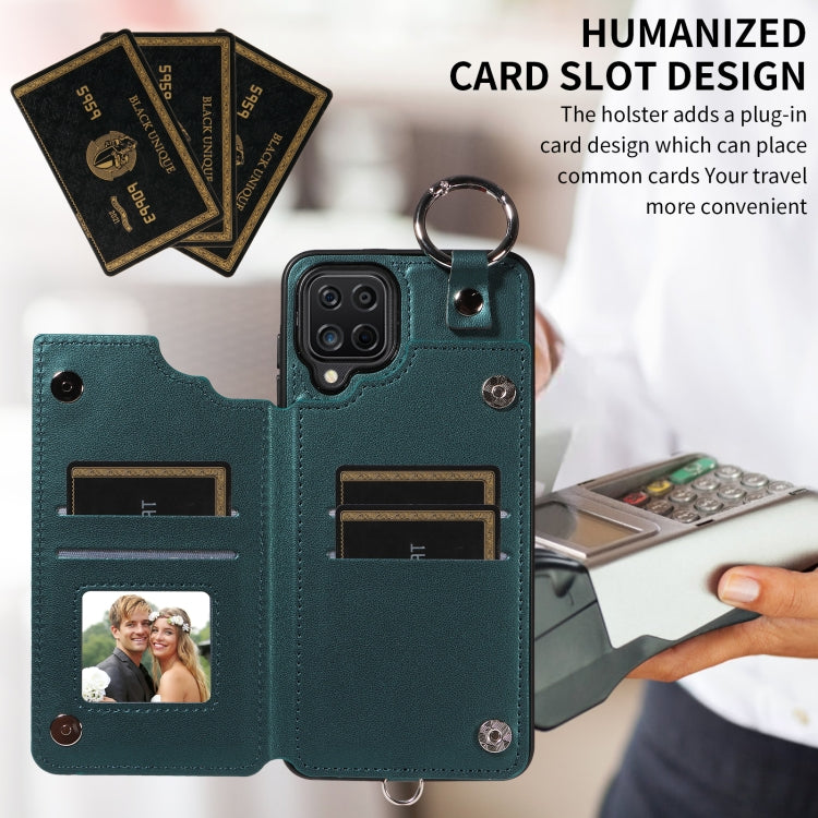 For Samsung Galaxy A12 4G Rhombic Texture Card Bag Phone Case with Short Lanyard
