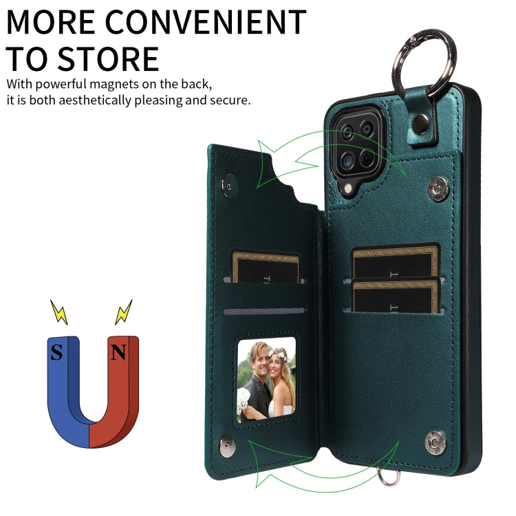 For Samsung Galaxy A12 4G Rhombic Texture Card Bag Phone Case with Short Lanyard