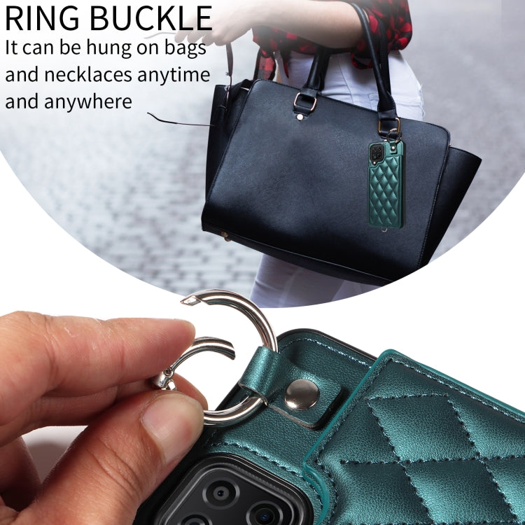 For Samsung Galaxy A12 4G Rhombic Texture Card Bag Phone Case with Short Lanyard