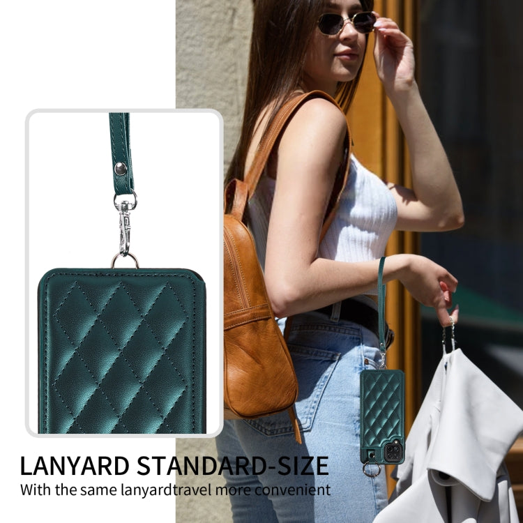 For Samsung Galaxy A12 4G Rhombic Texture Card Bag Phone Case with Short Lanyard