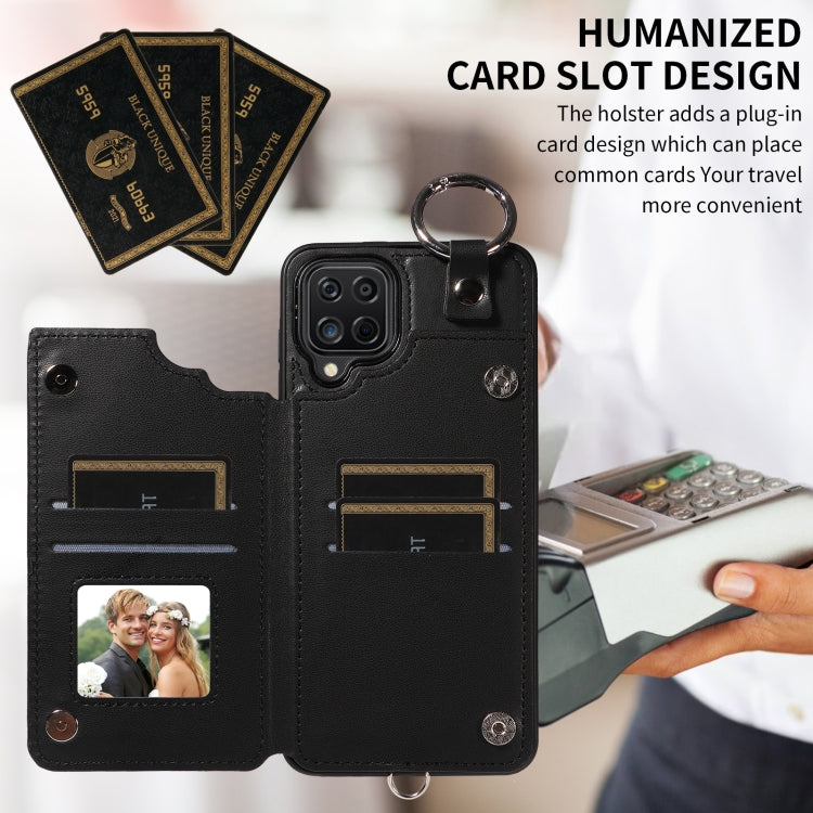 For Samsung Galaxy A12 4G Rhombic Texture Card Bag Phone Case with Short Lanyard
