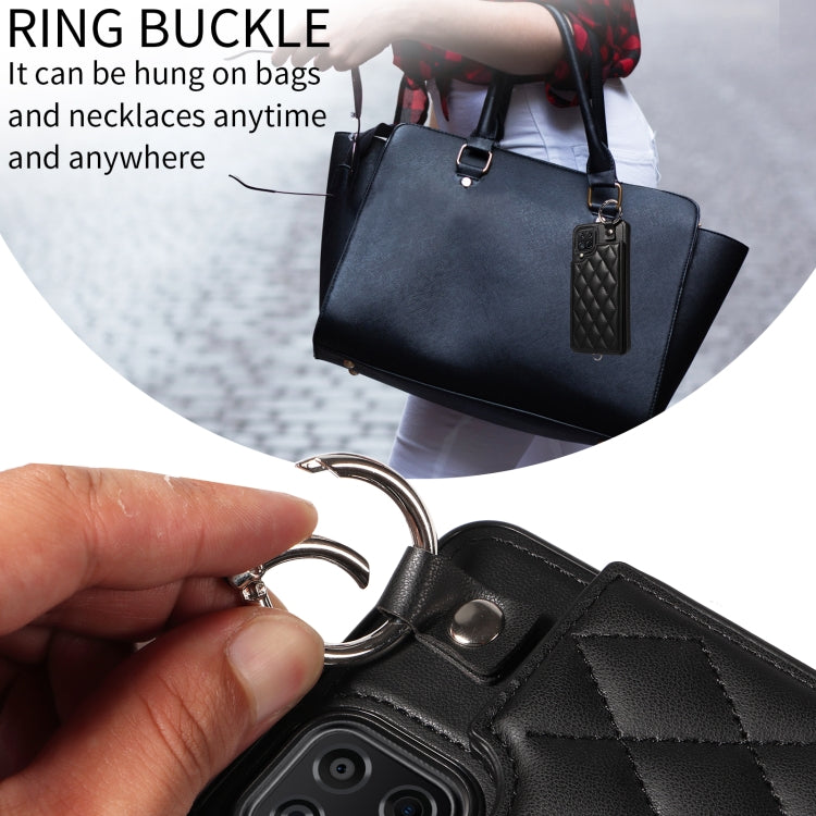 For Samsung Galaxy A12 4G Rhombic Texture Card Bag Phone Case with Short Lanyard