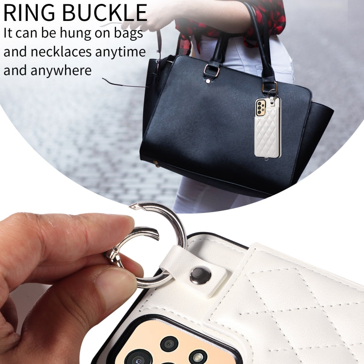 For Samsung Galaxy A13 4G / 5G Rhombic Texture Card Bag Phone Case with Short Lanyard