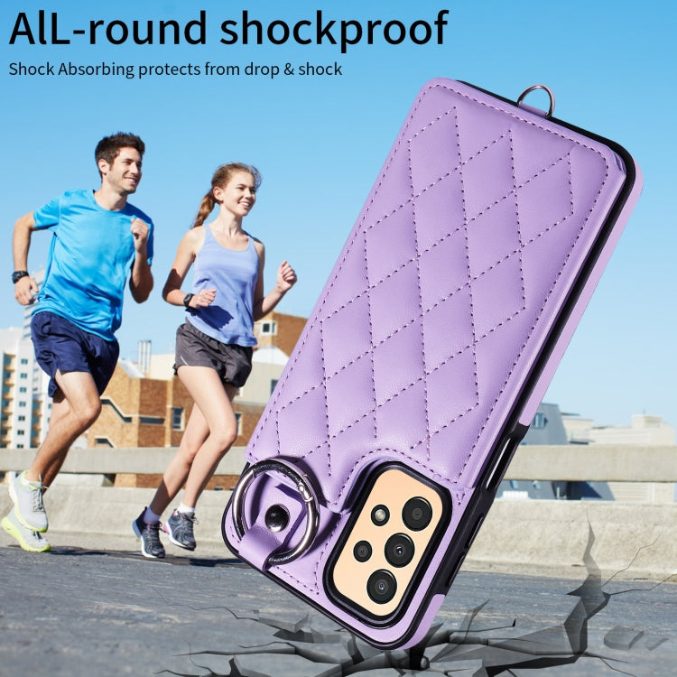 For Samsung Galaxy A13 4G / 5G Rhombic Texture Card Bag Phone Case with Short Lanyard