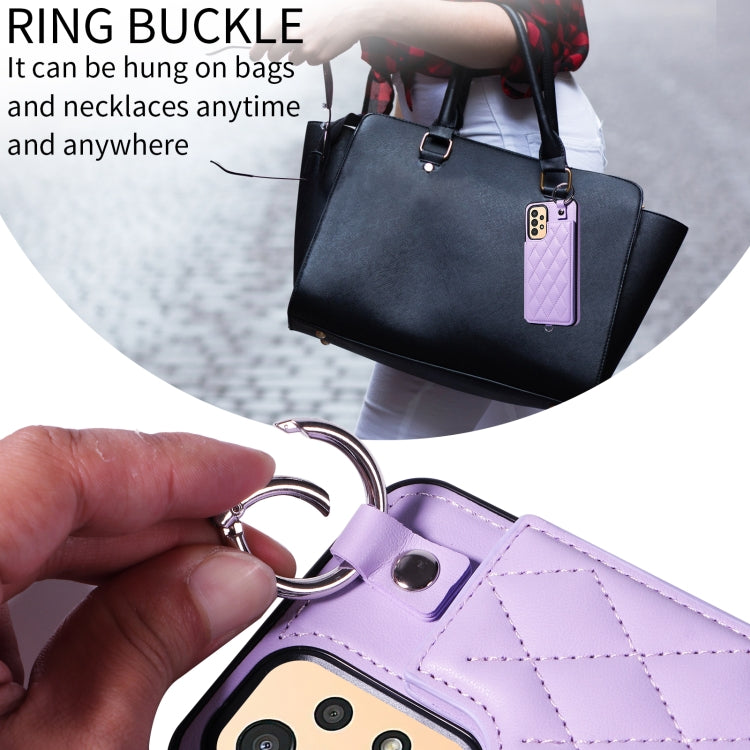 For Samsung Galaxy A13 4G / 5G Rhombic Texture Card Bag Phone Case with Short Lanyard