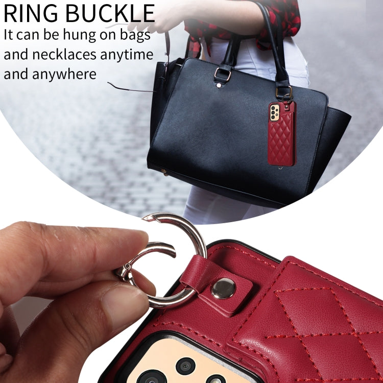 For Samsung Galaxy A13 4G / 5G Rhombic Texture Card Bag Phone Case with Short Lanyard