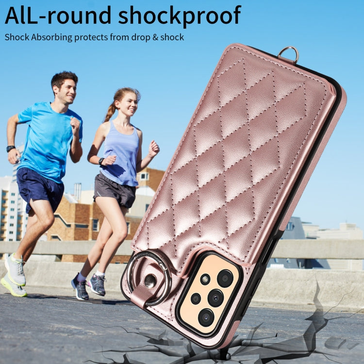 For Samsung Galaxy A13 4G / 5G Rhombic Texture Card Bag Phone Case with Short Lanyard