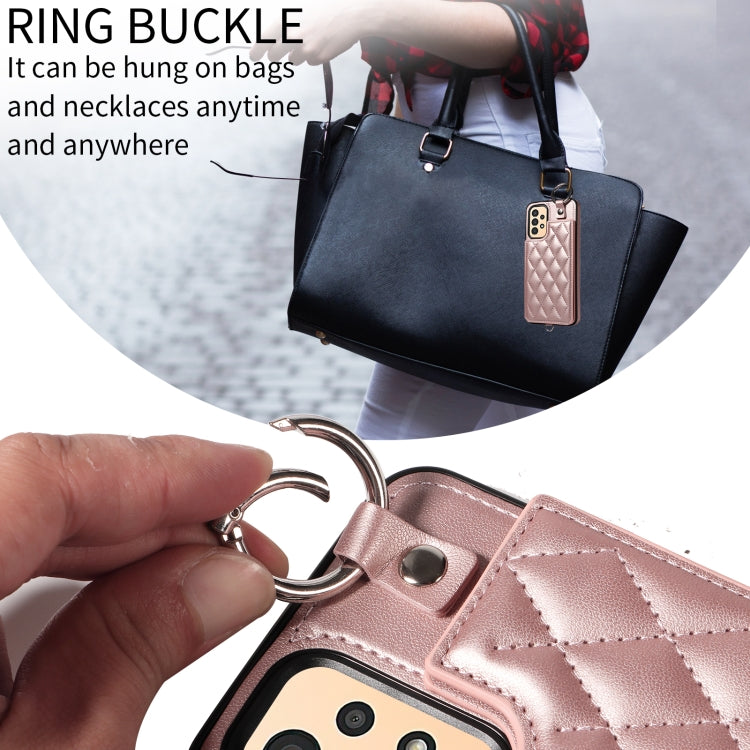 For Samsung Galaxy A13 4G / 5G Rhombic Texture Card Bag Phone Case with Short Lanyard