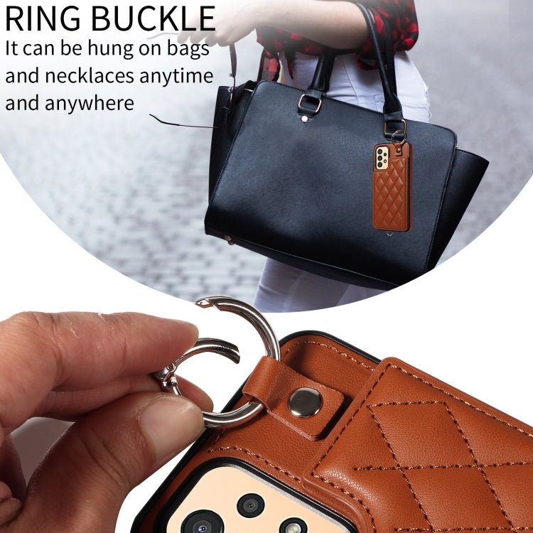 For Samsung Galaxy A13 4G / 5G Rhombic Texture Card Bag Phone Case with Short Lanyard
