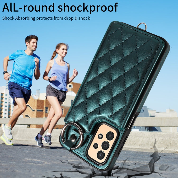 For Samsung Galaxy A13 4G / 5G Rhombic Texture Card Bag Phone Case with Short Lanyard