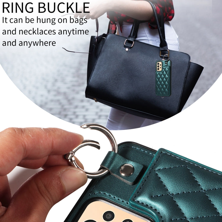 For Samsung Galaxy A13 4G / 5G Rhombic Texture Card Bag Phone Case with Short Lanyard