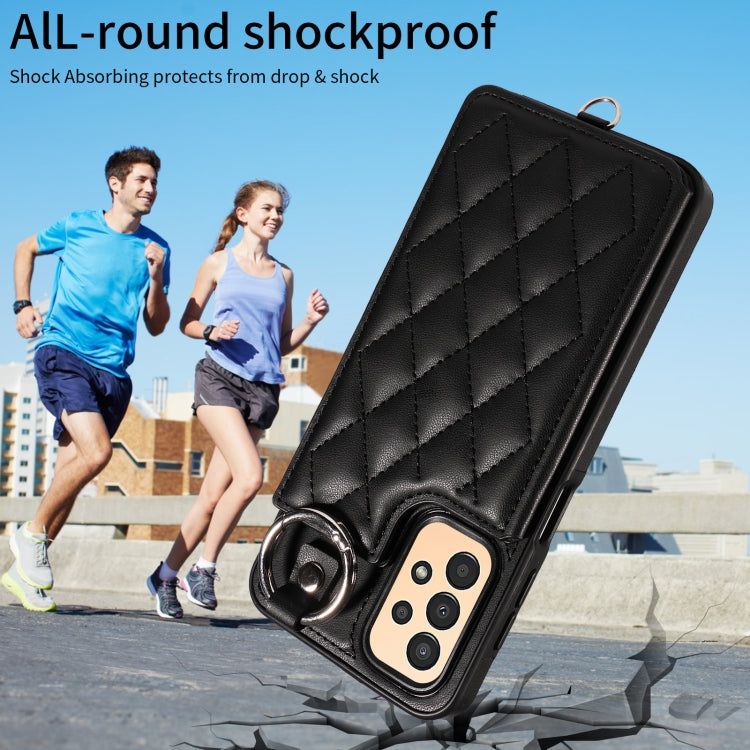 For Samsung Galaxy A13 4G / 5G Rhombic Texture Card Bag Phone Case with Short Lanyard