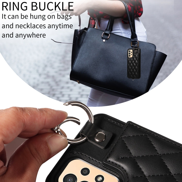 For Samsung Galaxy A13 4G / 5G Rhombic Texture Card Bag Phone Case with Short Lanyard
