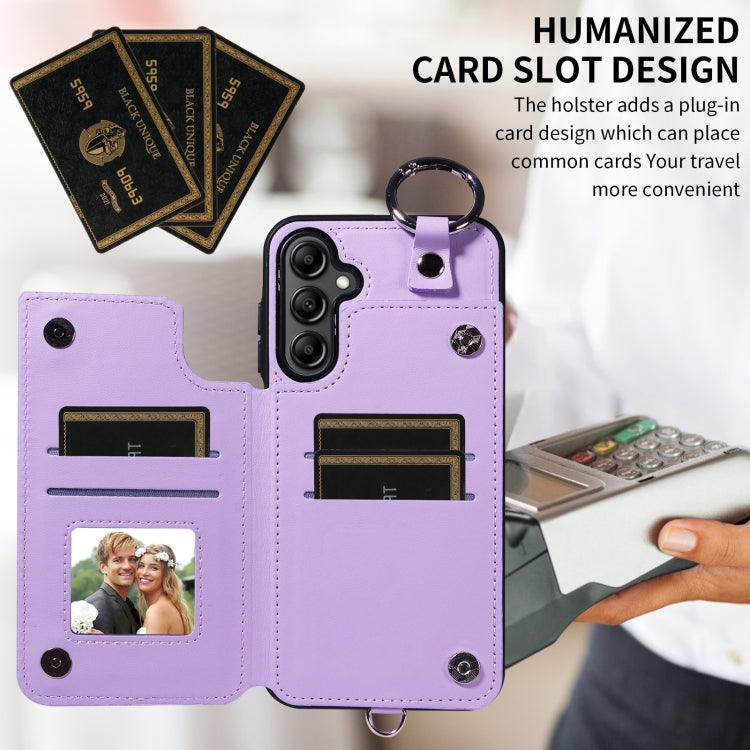 For Samsung Galaxy A14 4G / 5G Rhombic Texture Card Bag Phone Case with Short Lanyard