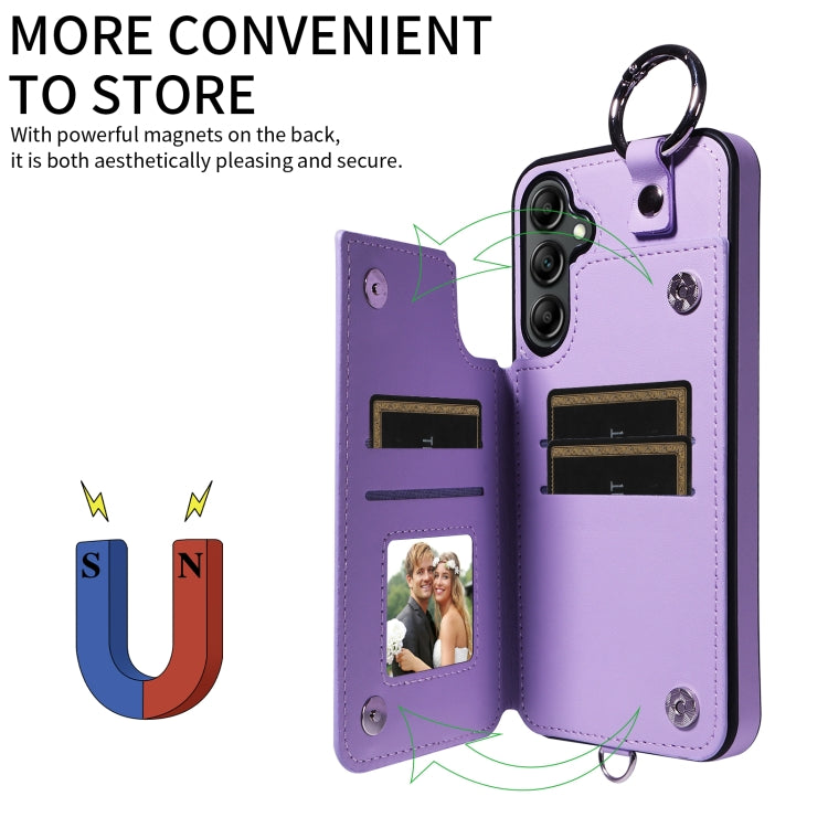 For Samsung Galaxy A14 4G / 5G Rhombic Texture Card Bag Phone Case with Short Lanyard